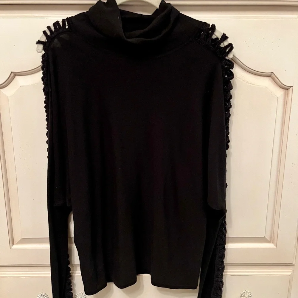Ella Moss Crisscross Open-Knit-Sleeve Turtleneck Sweater - Picture 2 of 3